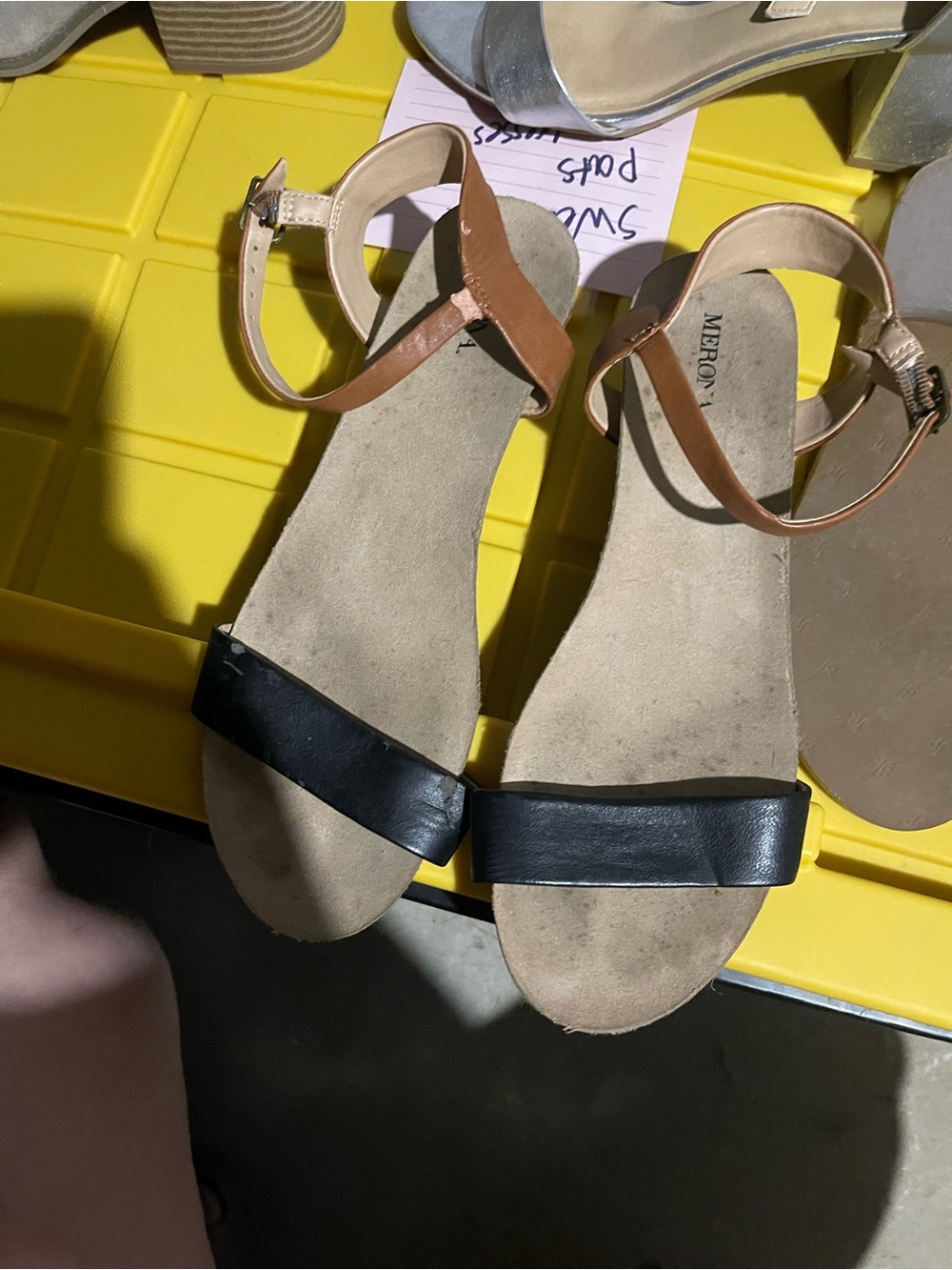 Merona Two-Tone Black and Tan Ankle-Strap Sandals